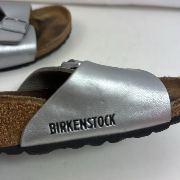 Birkenstock Madrid Silver  Patent Leather Single Strap Women's Sandals - Picture 12 of 13